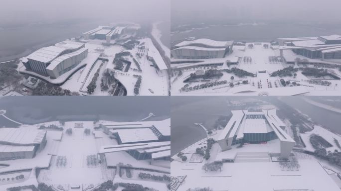 4k航拍武汉汉阳琴台剧院大雪雪景