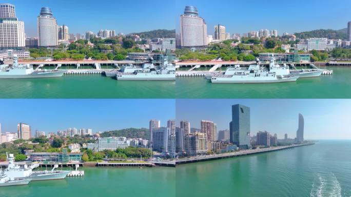 厦门思明区鹭江道鼓浪屿海岸线航拍海边风景