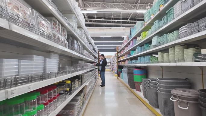 一位亚洲妇女正在杂货店挑选产品。在杂货店或超市购物