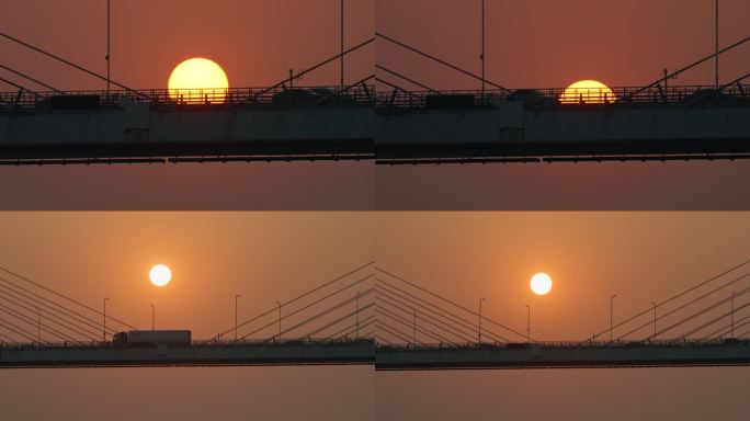 荆州长江大桥夕阳日落治愈系风景长焦