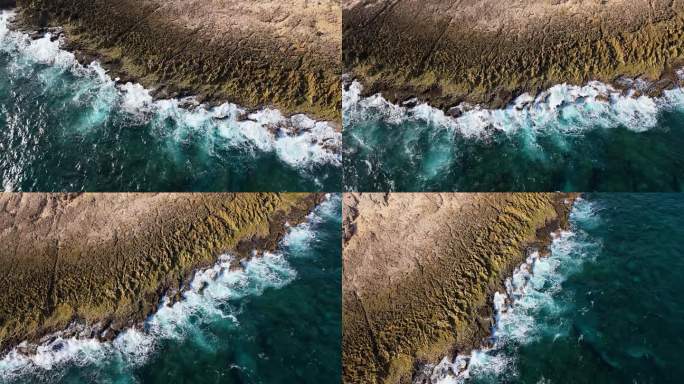 角砾岩形成的卷须从侵蚀的水，海浪冲击北岸库拉索岛，空中