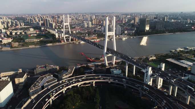 航拍上海南浦大桥4K