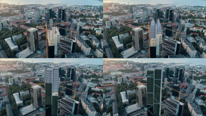 用VFX完成的建筑施工的空中无人机:城市房地产开发现场转换与现实的3D图形。城市设计进程的AR可视化
