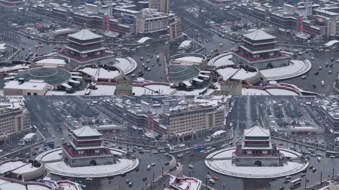 2024 西安 大雪 钟楼 航拍