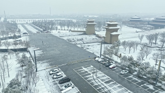 陕西历史博物馆秦汉馆雪景航拍