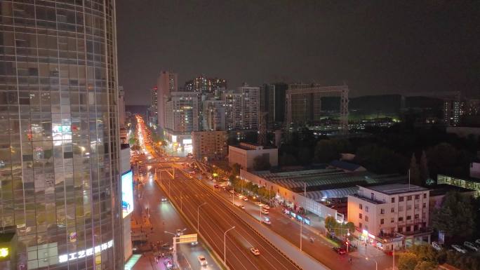 湖北武汉光谷国际广场航拍夜晚夜景车流交通