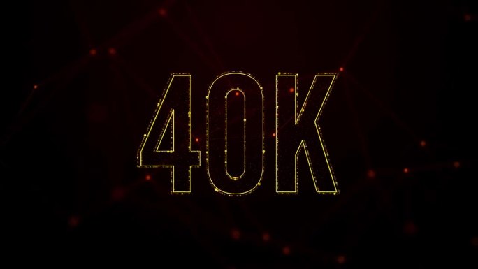 豪华数字闪亮的金色光泽金属纹理40K文本显示效果3D运动视图上的连接线点暗红色背景
