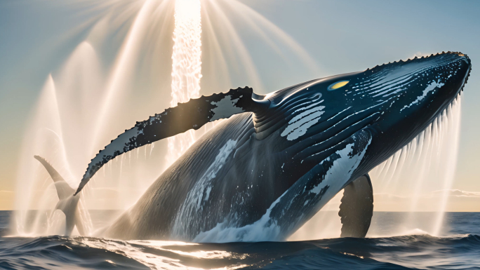 跃出海面的鲸鱼慢镜头升格