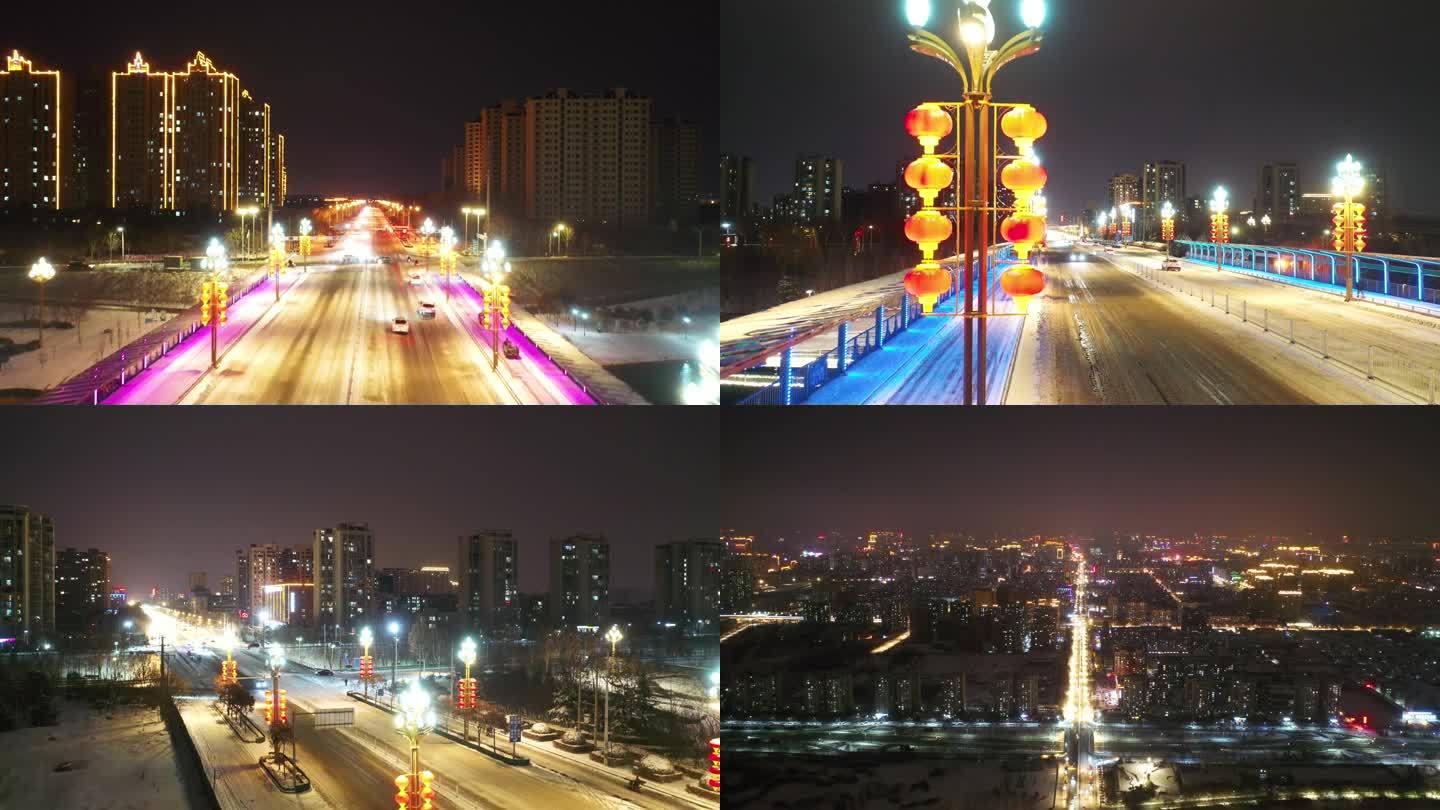 城市桥头新年夜景航拍