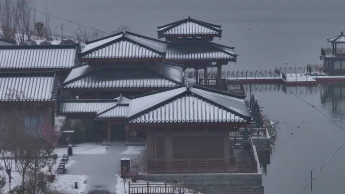 2024龙年西安地标昆明池七夕公园雪景