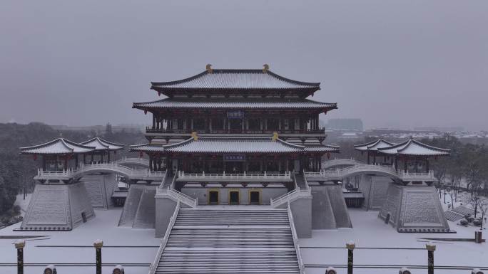 西安地标2024大唐芙蓉园龙年灯会雪景