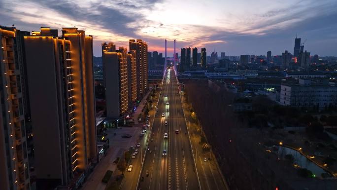 徐州市和平大桥铁路车辆段傍晚夕阳航拍