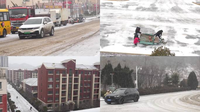 下雪天开车，小区下雪