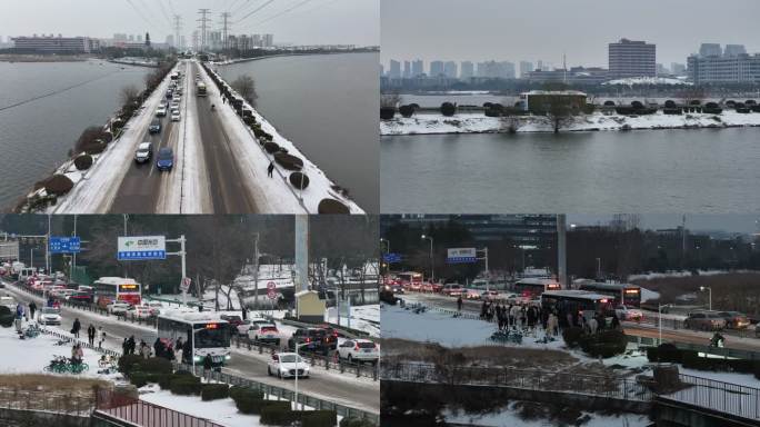 武汉冻雨大雪霰雪上下班的人群挤公交车纪实