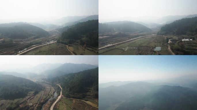 4k雾天乡村环境航拍空镜