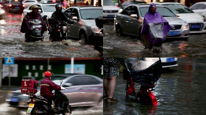 电动车大雨水中行驶