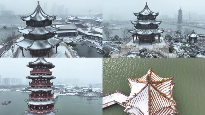 雪景曹州古城航拍