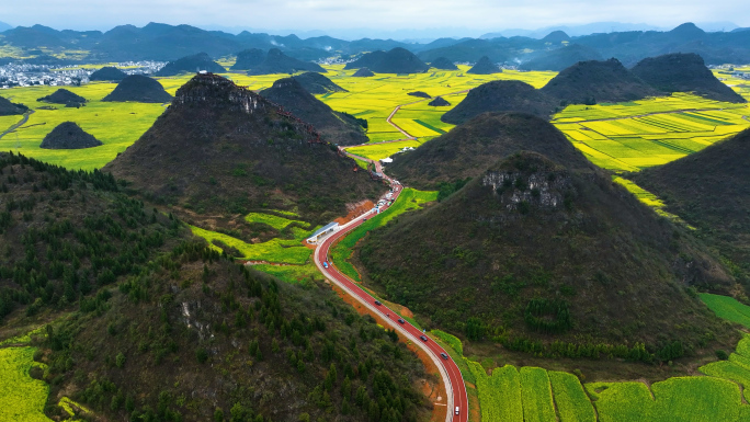 云南罗平油菜花海金鸡峰林