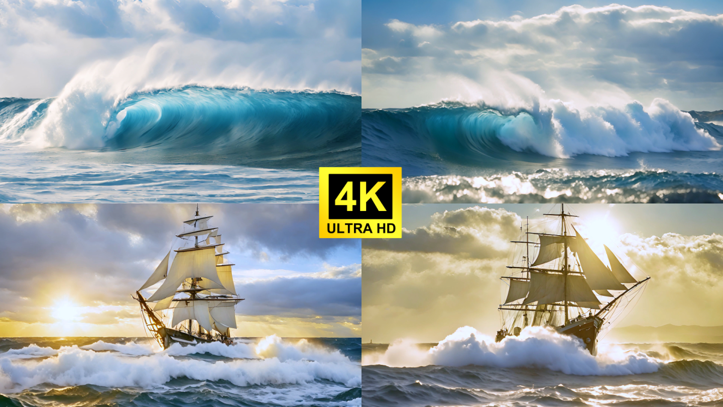 4K大海海洋海浪帆船乘风破浪