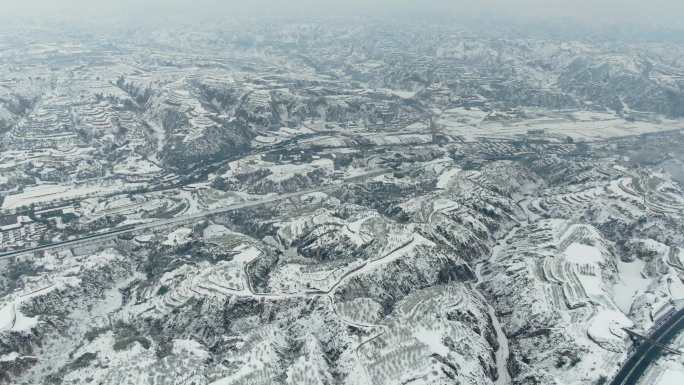 黄土高原雪景航拍