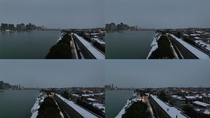 襄阳古城夫人城雪景汉江夜晚城市风光