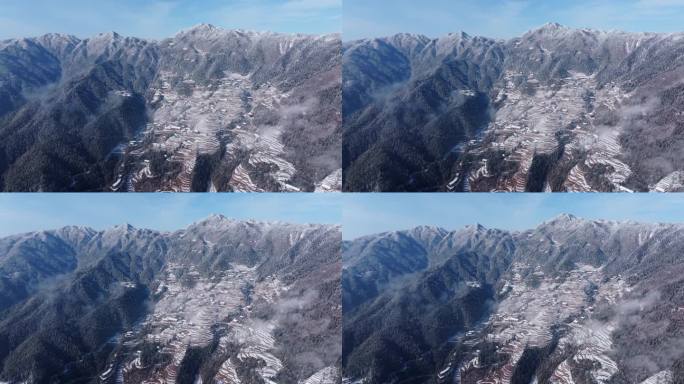 大山农村山村下雪雪景