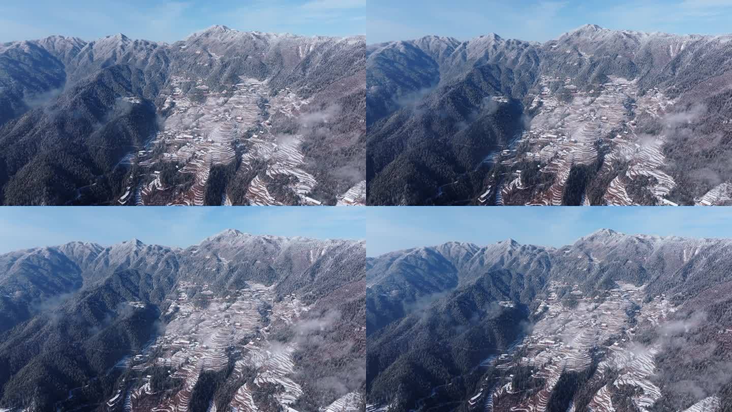 大山农村山村下雪雪景