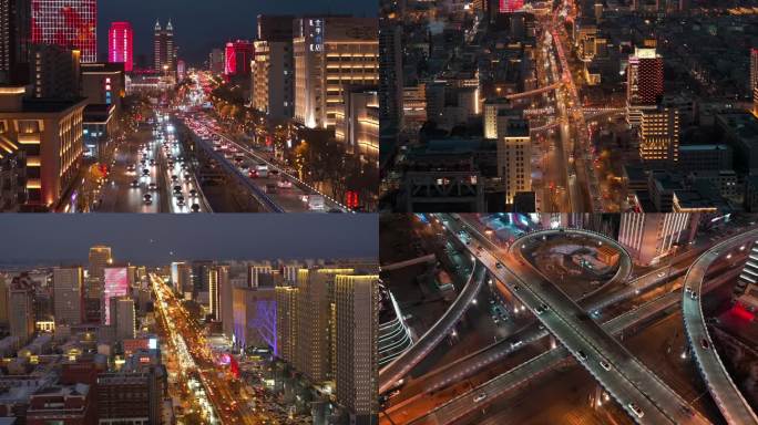 呼和浩特市夜景航拍素材 4k30p