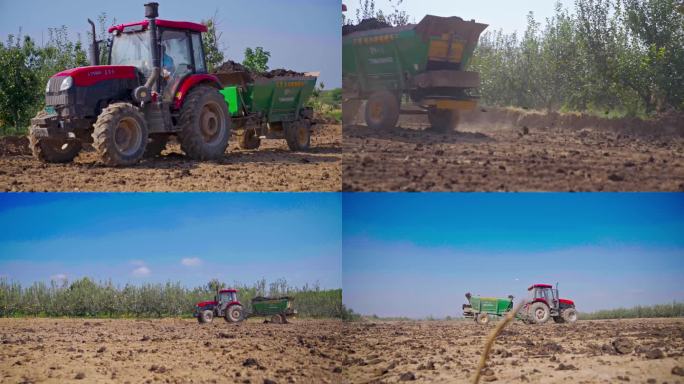 农田机械施肥耕种4K航拍