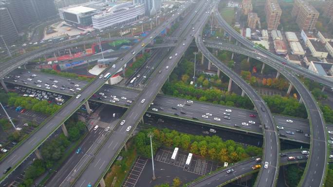 杭州上城区石德立交桥高架桥车流风景视频素