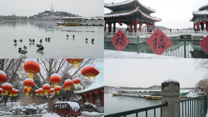 北京北海公园九龙壁春节下雪后景色