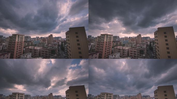 城市上空流动的光束和浓云（5K延时）