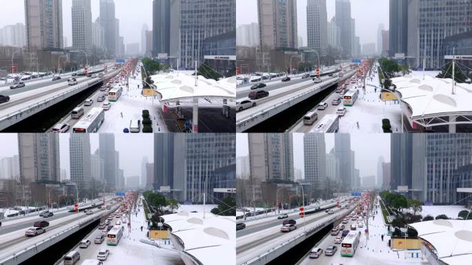 武汉冻雨受灾暴雪堵车道路交通受阻