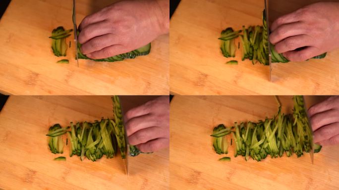 原创切黄瓜厨师切菜镜头