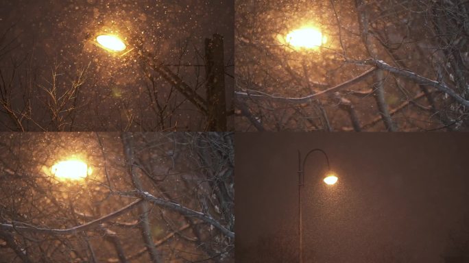 雪夜闪烁的路灯 灯光屏闪