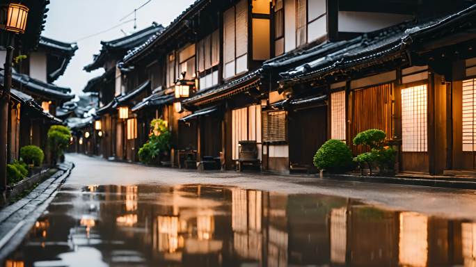 浪漫唯美静谧雨后的京都街道动画