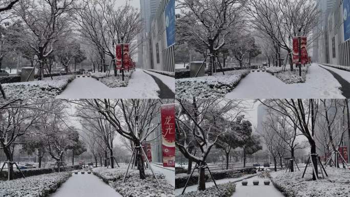 武汉雨雪冻雨霰天气航拍素材