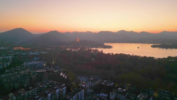 杭州西湖景区吴山广场夜晚夜景航拍