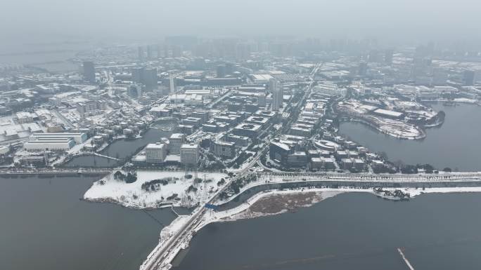 武汉冻雨大雪城市雪景航拍