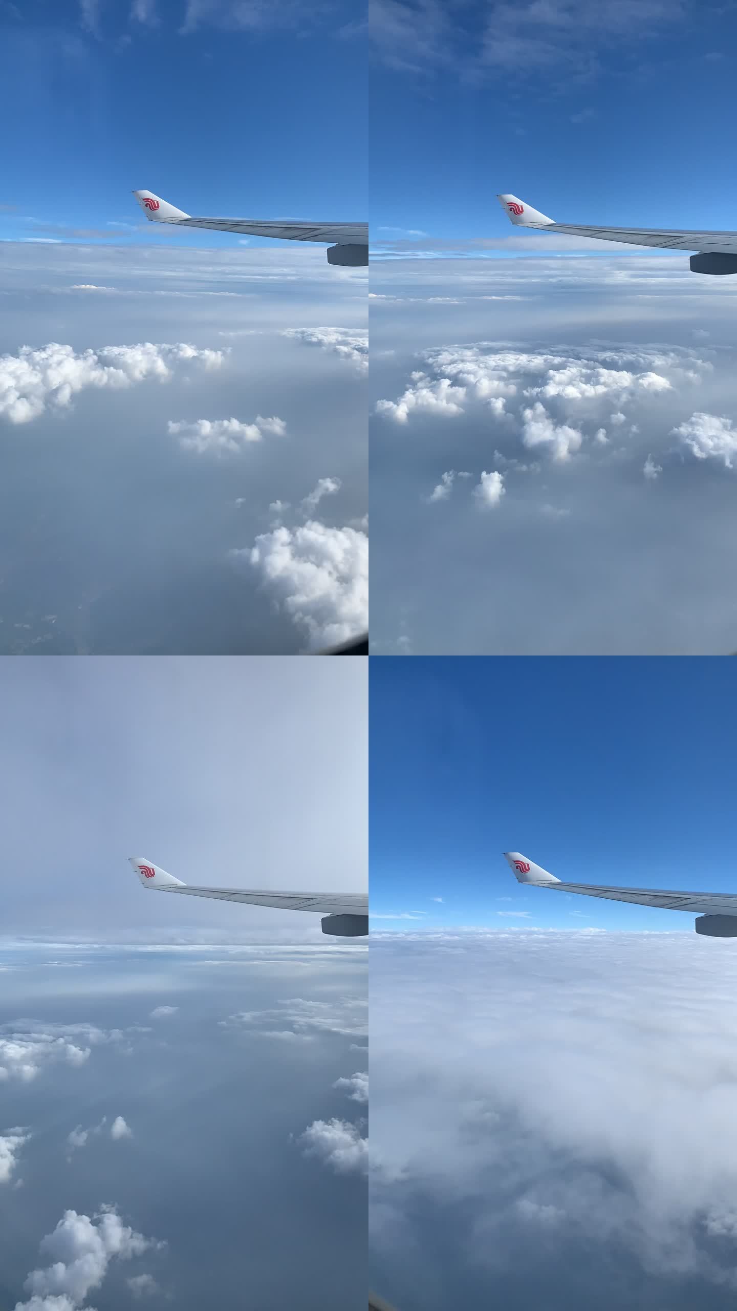 云端穿梭延时摄影旅行飞机上窗外蓝天白云