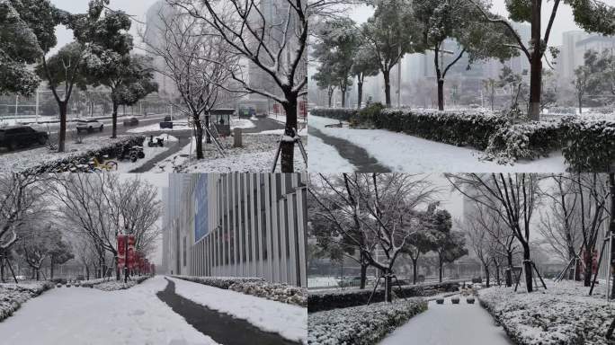 武汉雨雪冻雨霰天气航拍素材