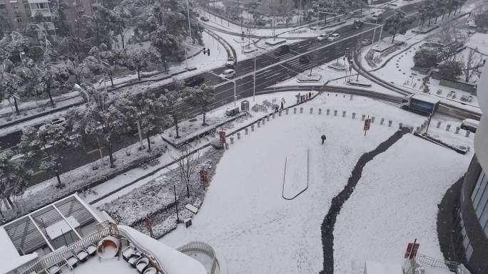 武汉雨雪冻雨霰天气航拍素材