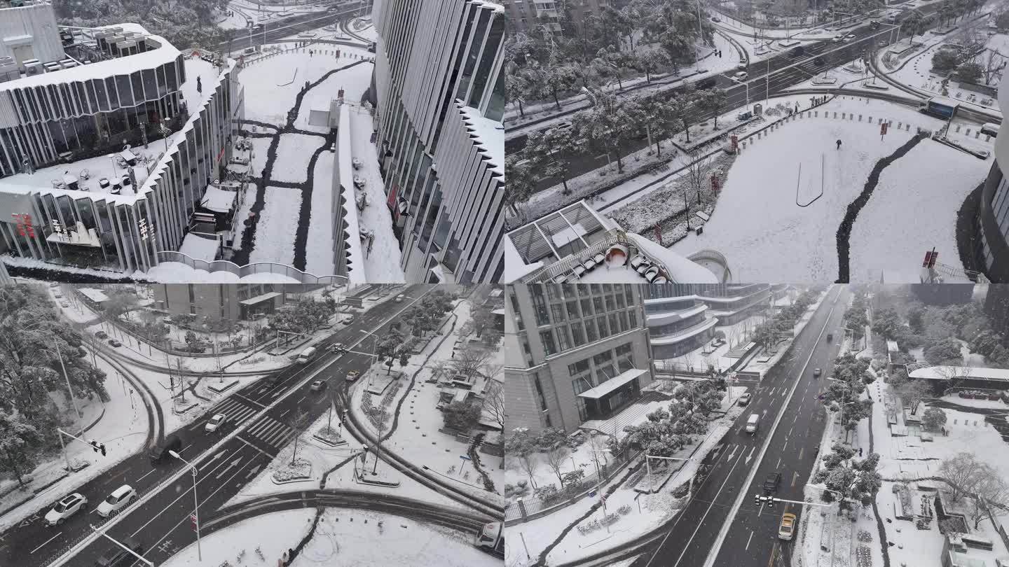 武汉雨雪冻雨霰天气航拍素材