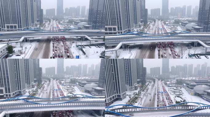 武汉冻雨受灾暴雪堵车道路交通受阻
