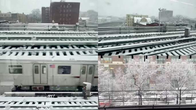 国外雪天地铁出行雪中轨道交通