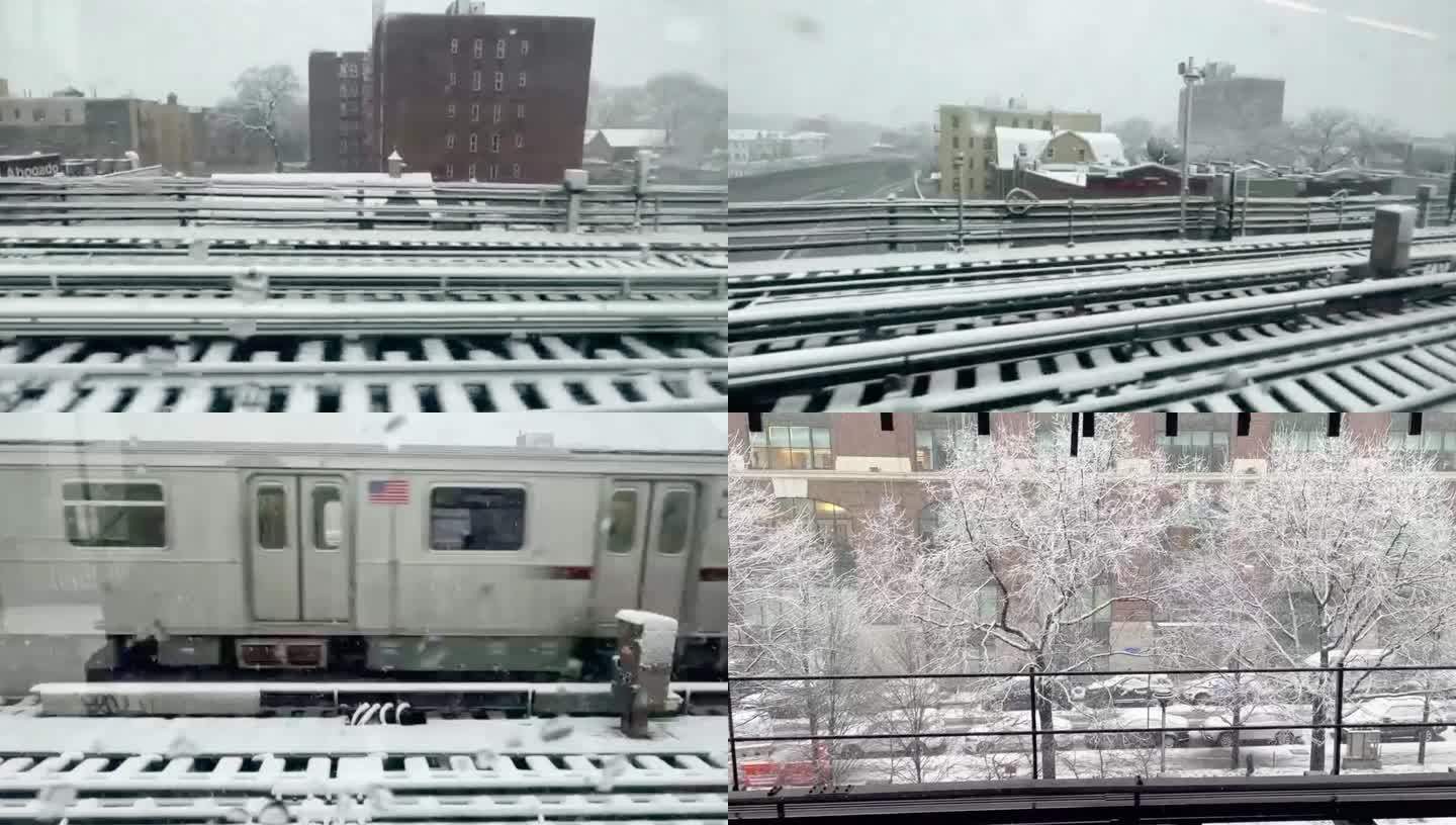 国外雪天地铁出行雪中轨道交通