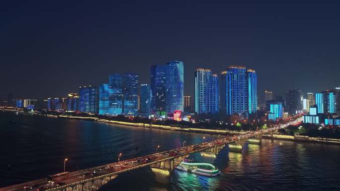 长沙城市夜景灯光秀航拍