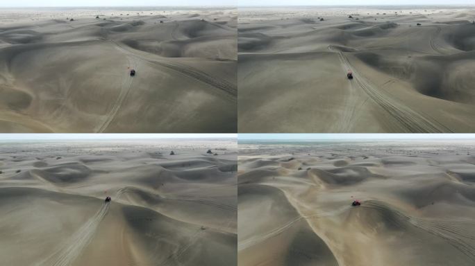沙漠越野车航拍车辆荒漠驾驶汽车沙漠行驶