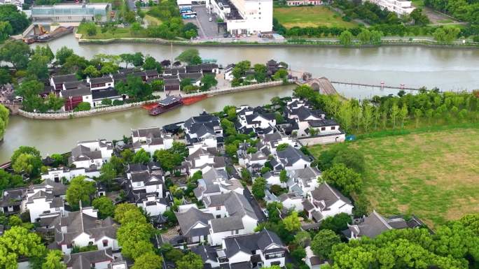 江苏苏州市姑苏区寒山寺风景风光航拍江南水