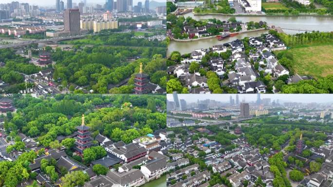 江苏苏州市姑苏区寒山寺风景风光航拍江南水